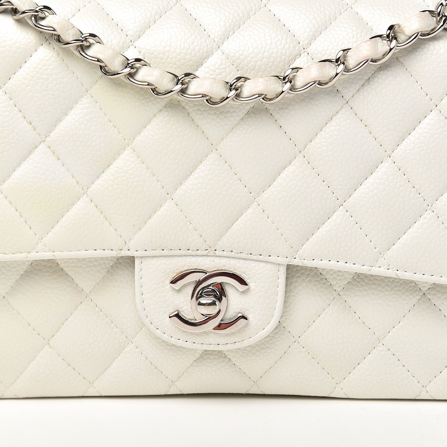 Caviar Quilted Medium Double Flap White