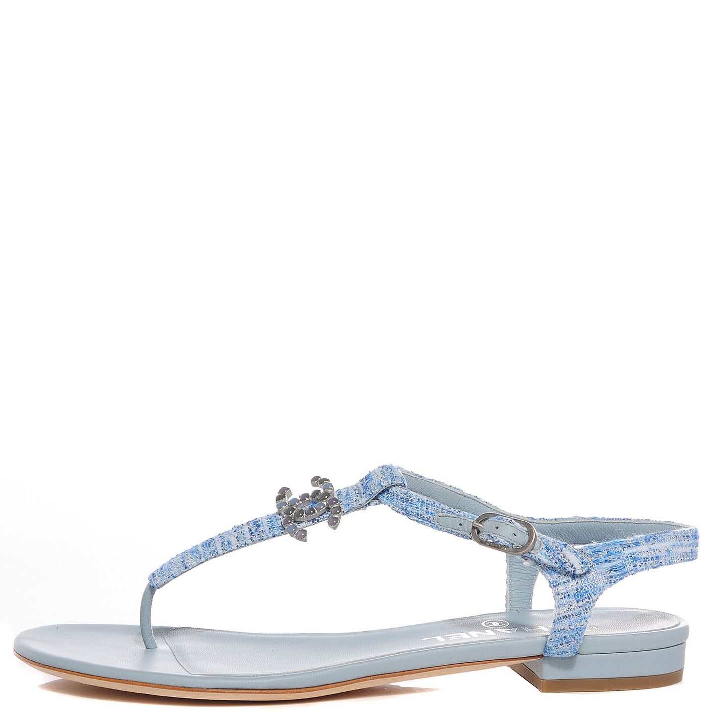Fantasy Tweed CC Flat Sandals 37.5 Light Blue