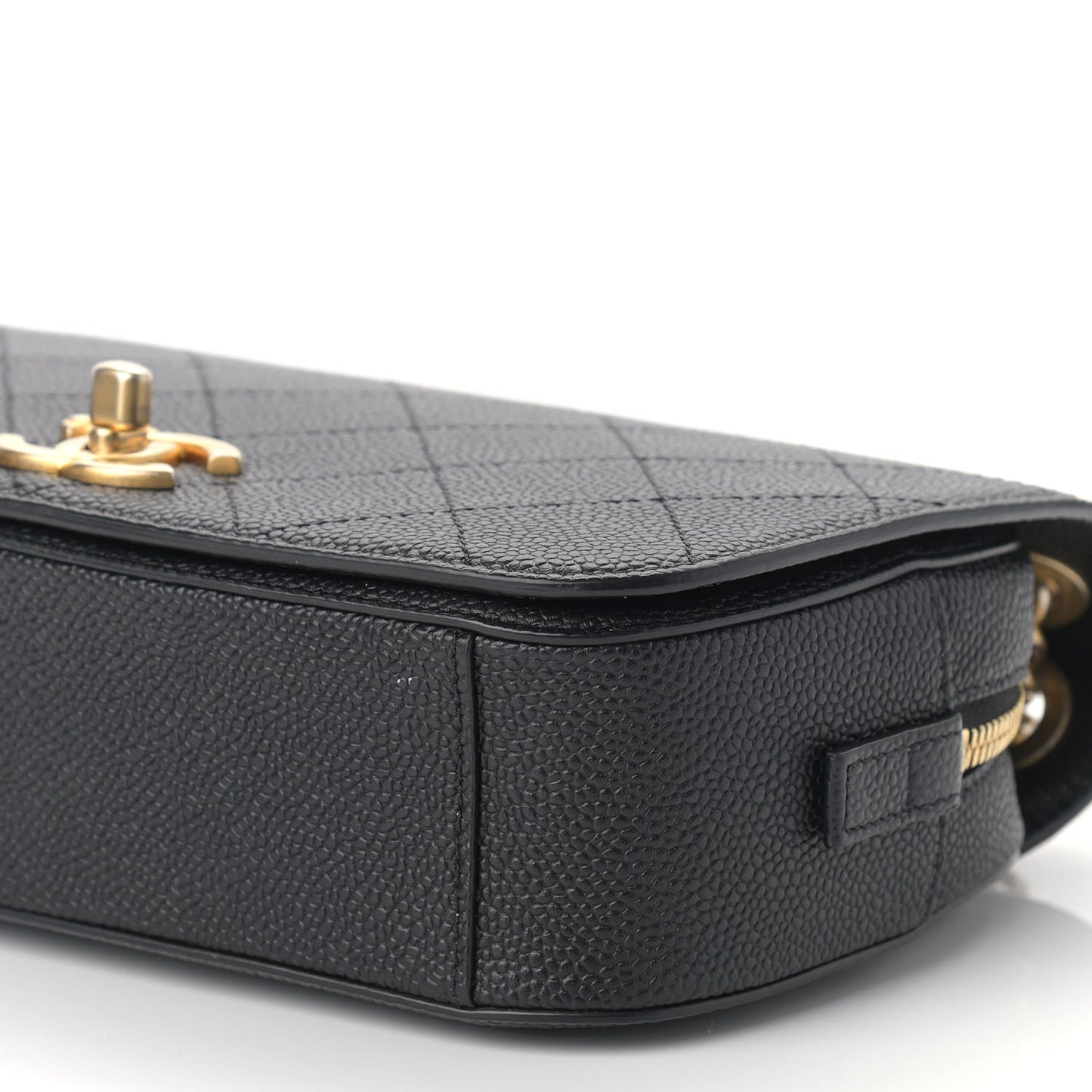 Caviar Stitched Messenger Flap Bag Black