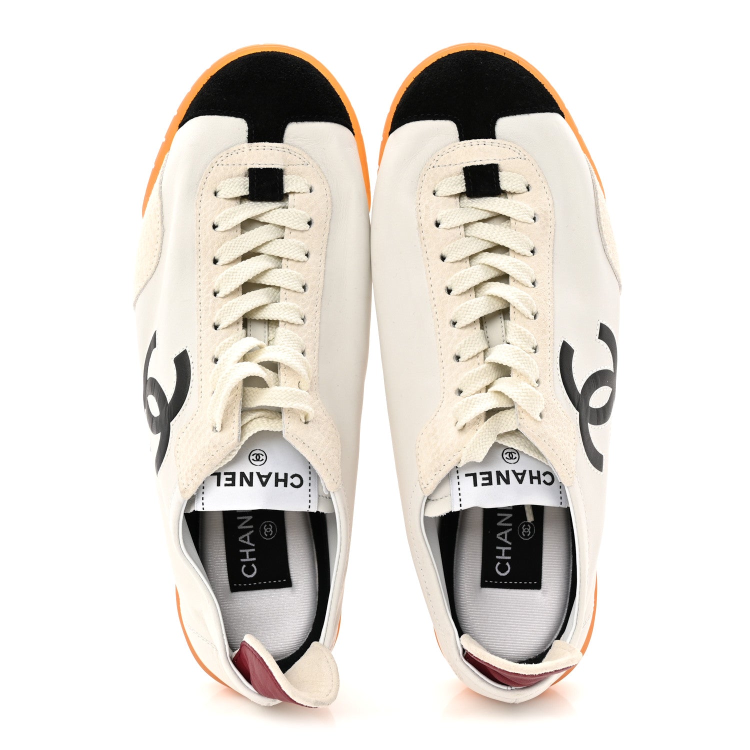 Chanel Calfskin Embossed Suede Sneakers 38 White Black 2 of 10