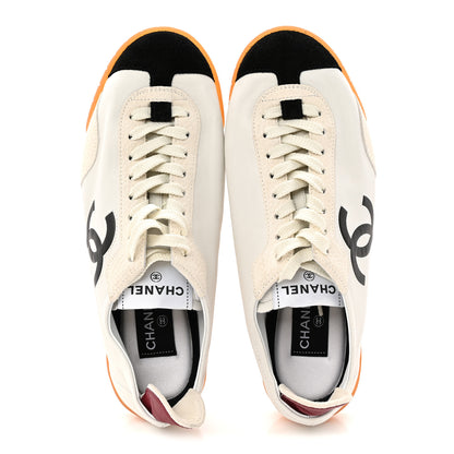 Chanel Calfskin Embossed Suede Sneakers 38 White Black 2 of 10