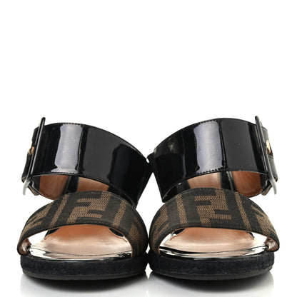 Fendi Patent Fabric FF Wedge Sandals 38 Tobacco Black 2 of 4