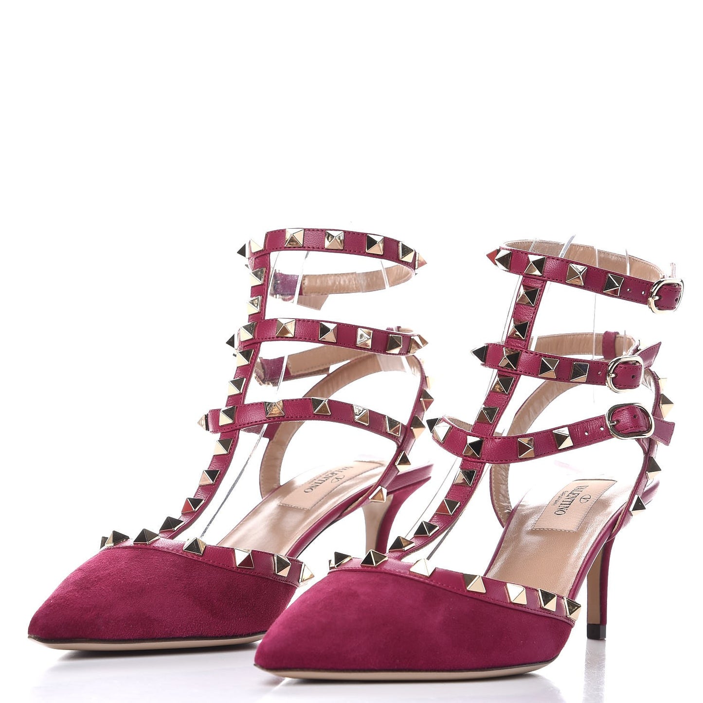 Suede Rockstud Ankle Strap Low Heel Pumps 38 Camelia