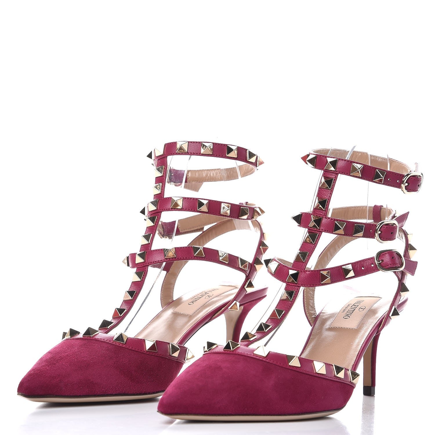 Valentino Garavani Suede Rockstud Ankle Strap Low Heel Pumps 38 Camelia 2 of 10