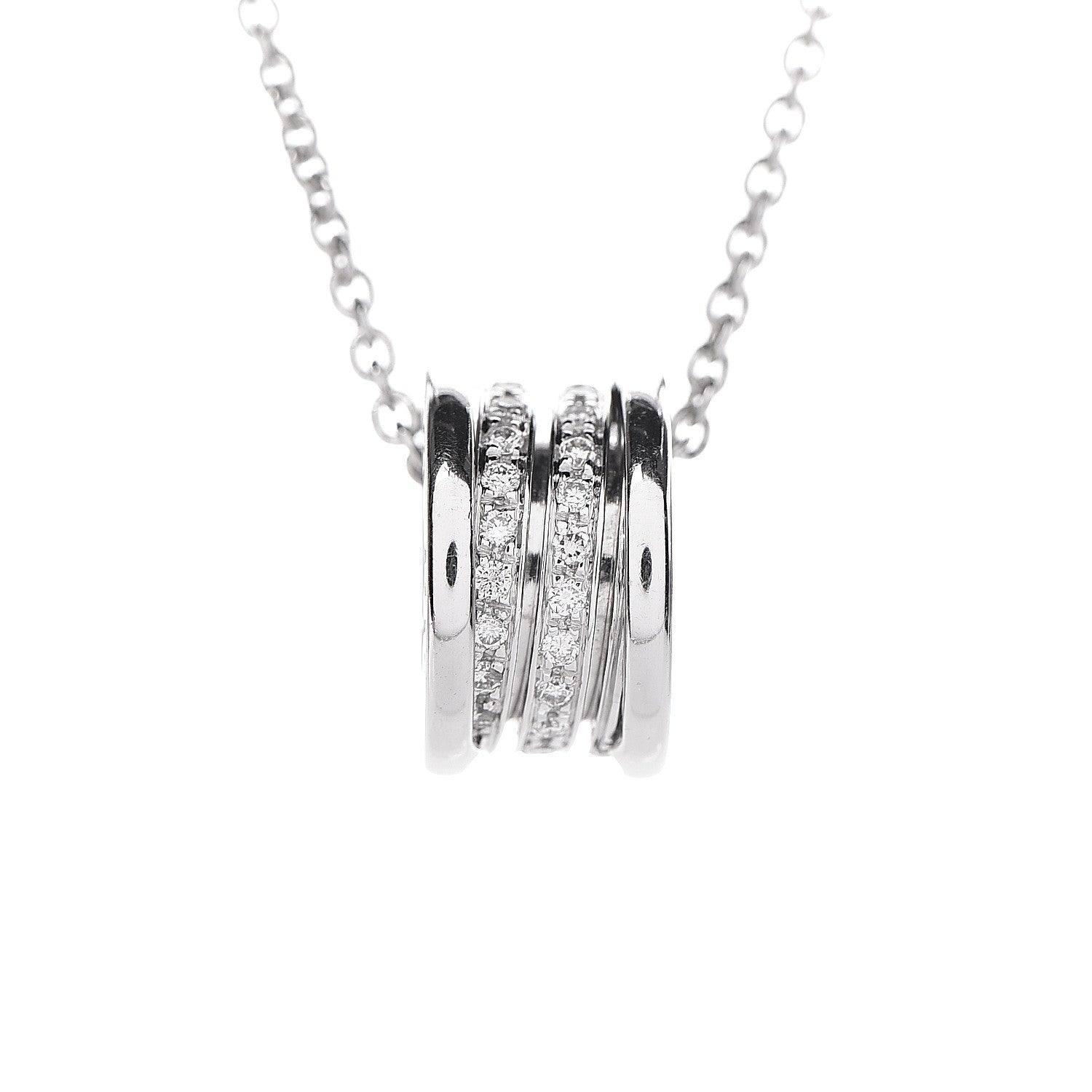 Bulgari 18K White Gold Diamond B.Zero1 Pave Pendant Necklace 5 of 6