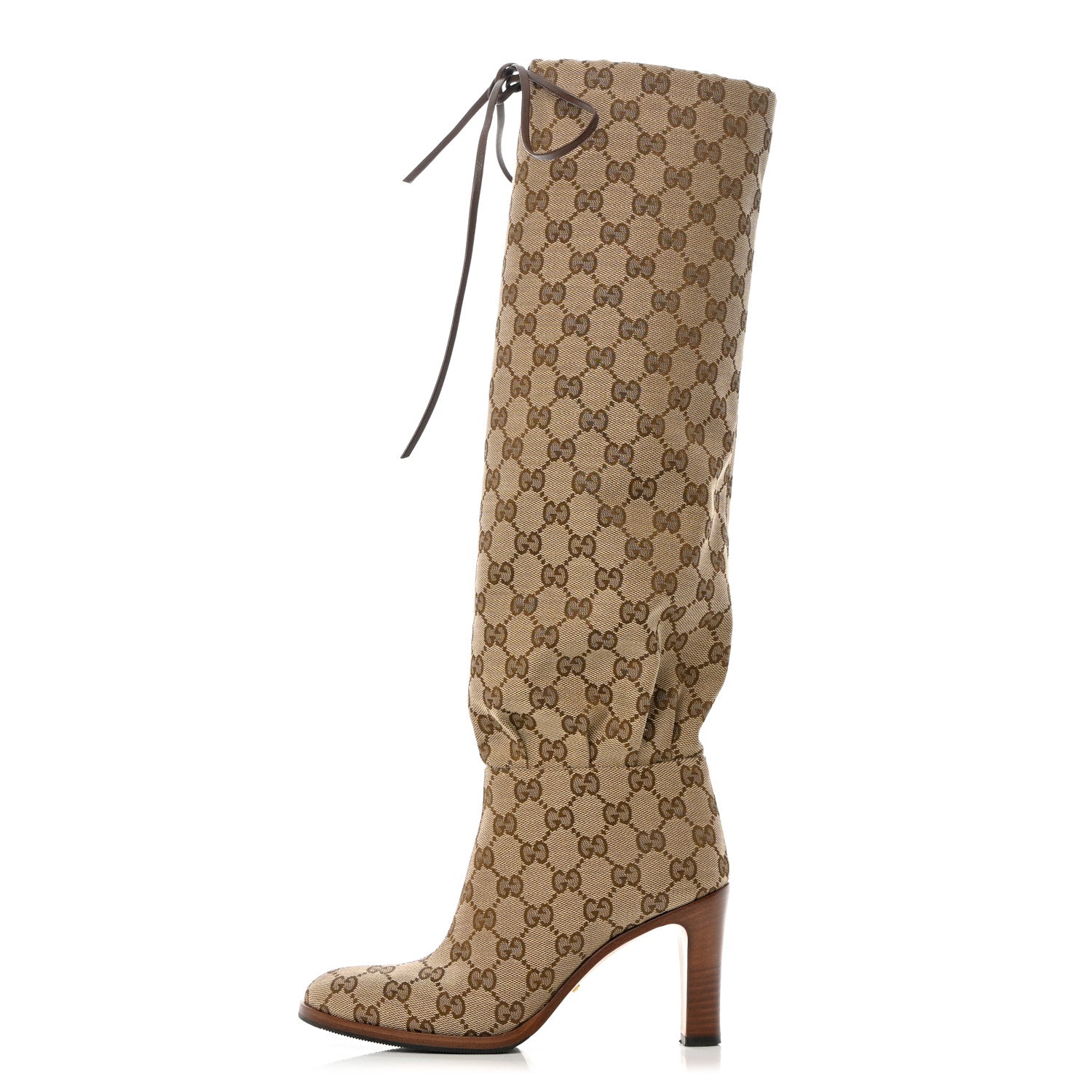 Gucci Monogram Lisa Mid Heel Boots 36 Beige Ebony 2 of 12