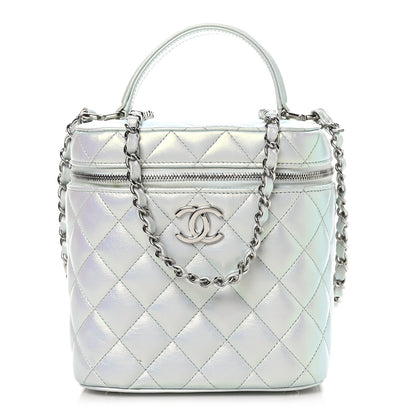 Chanel Iridescent Calfskin Quilted Small Top Handle Vanity Case With Chain Blue 1 of 12