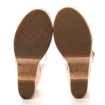 Chanel Tweed Cork CC Wedge Sandals 38 White 5 of 9