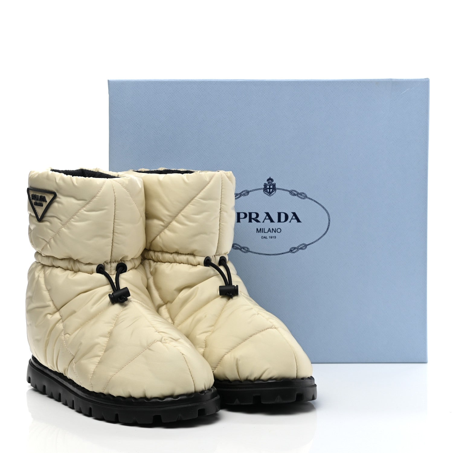 Prada Re-Nylon Piuma Triangle Logo Padded Drawcord 20mm Snow Boots 37 Avorio 9 of 9