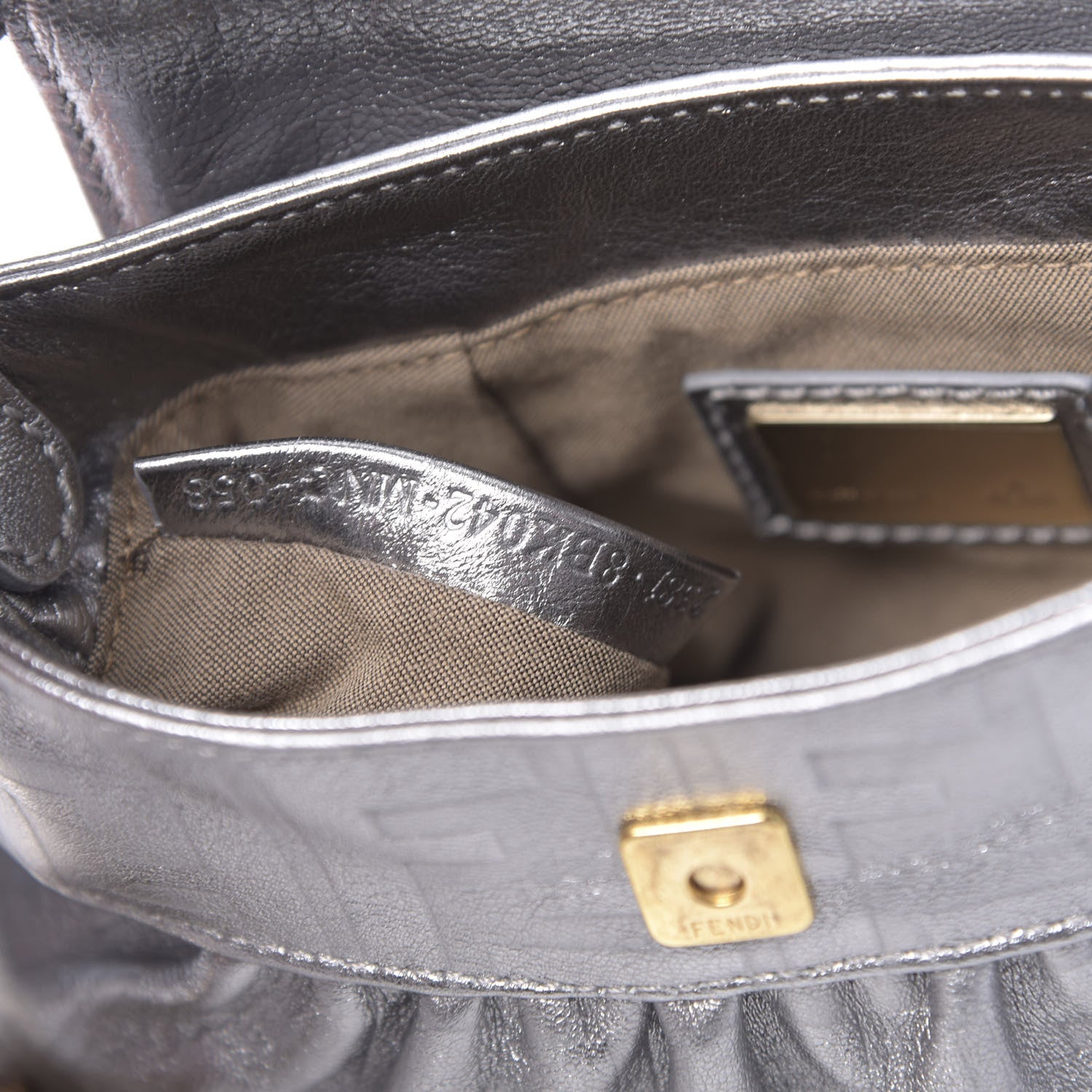 Fendi Metallic Calfskin FF Embossed Mini Chef Shoulder Bag Argento 7 of 11