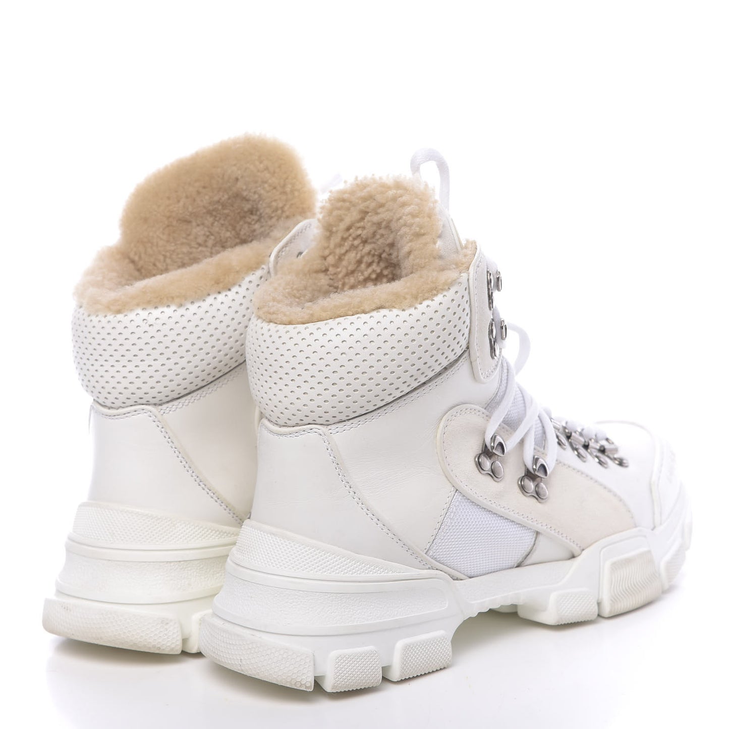 X SEGA Calfskin Suede Shearling Technical Canvas Womens Flashtrek High-Top Sneakers 37 Great White