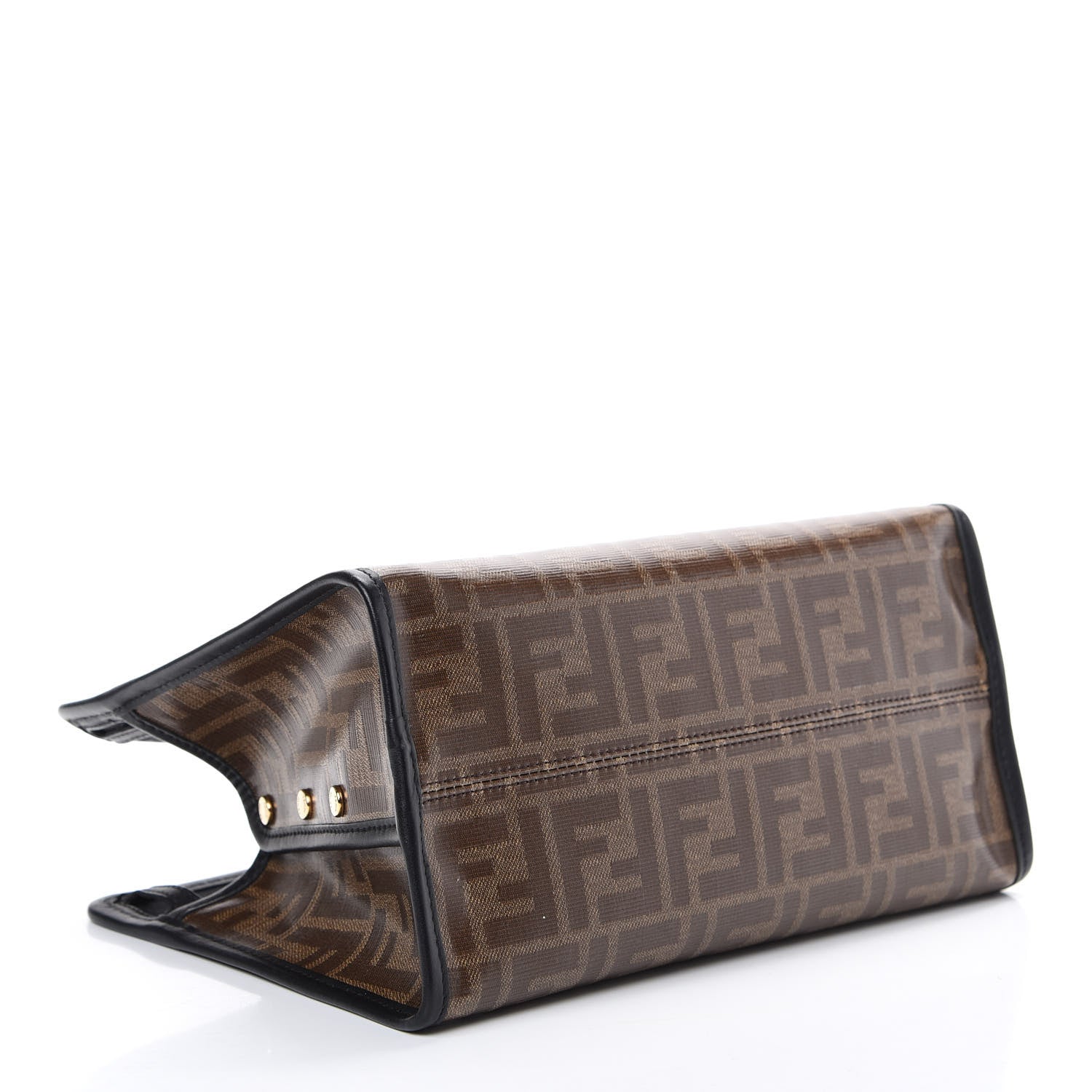 Fendi Glazed Fabric Vitello Century FF 1974 Stamp Patch Mini Peekaboo Defender Cover Mogano Panna Black 3 of 7