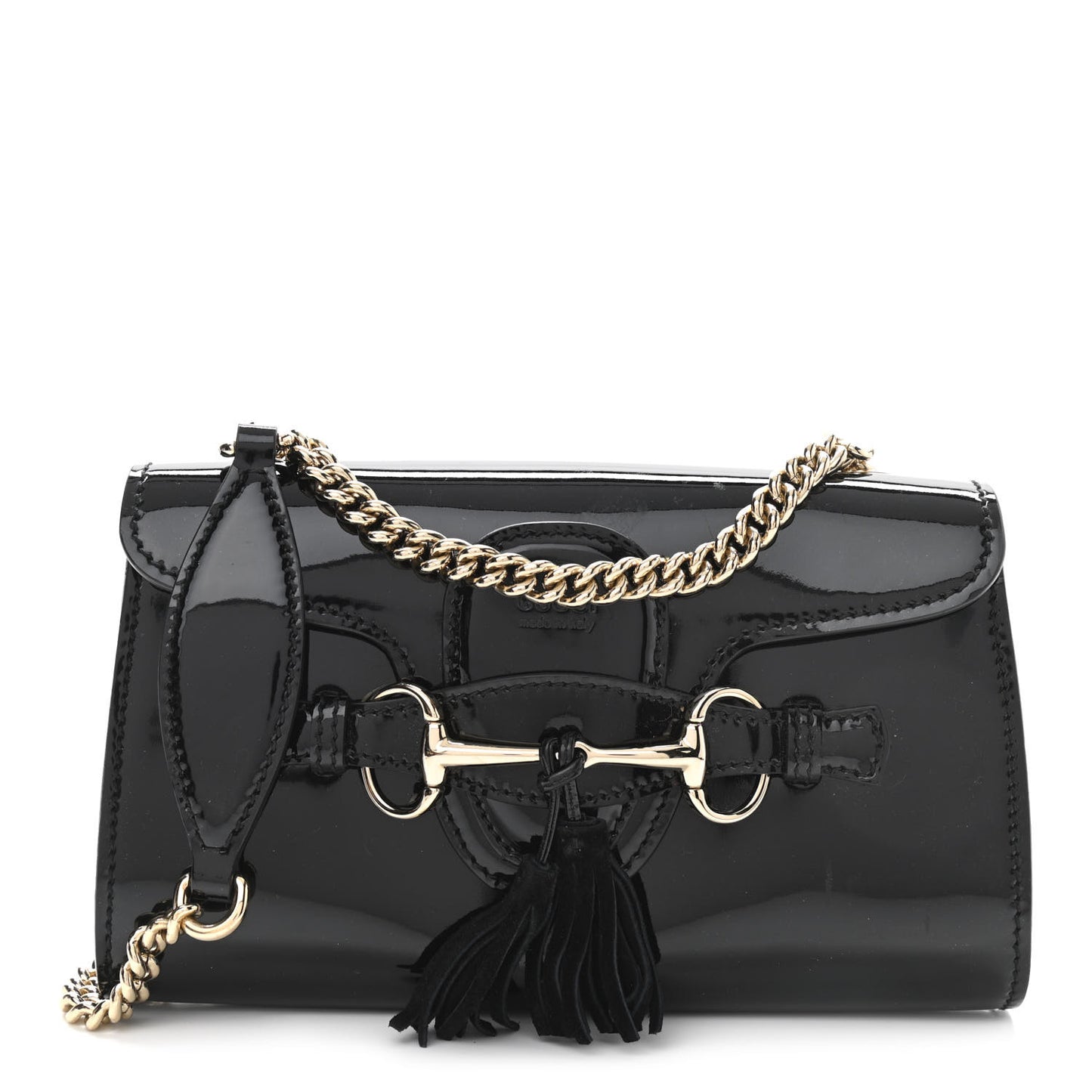 Patent Small Emily Chain Shoulder Bag Black