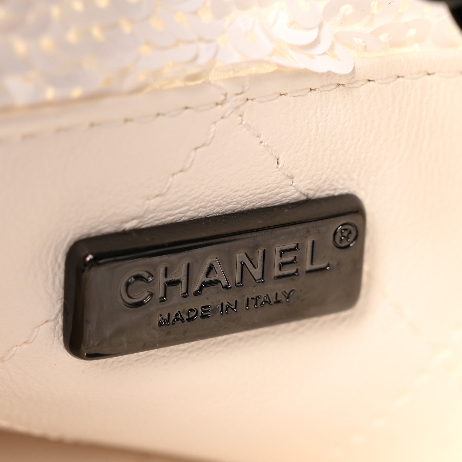 Chanel Sequin Logo Shopping Tote White Black 7 of 11