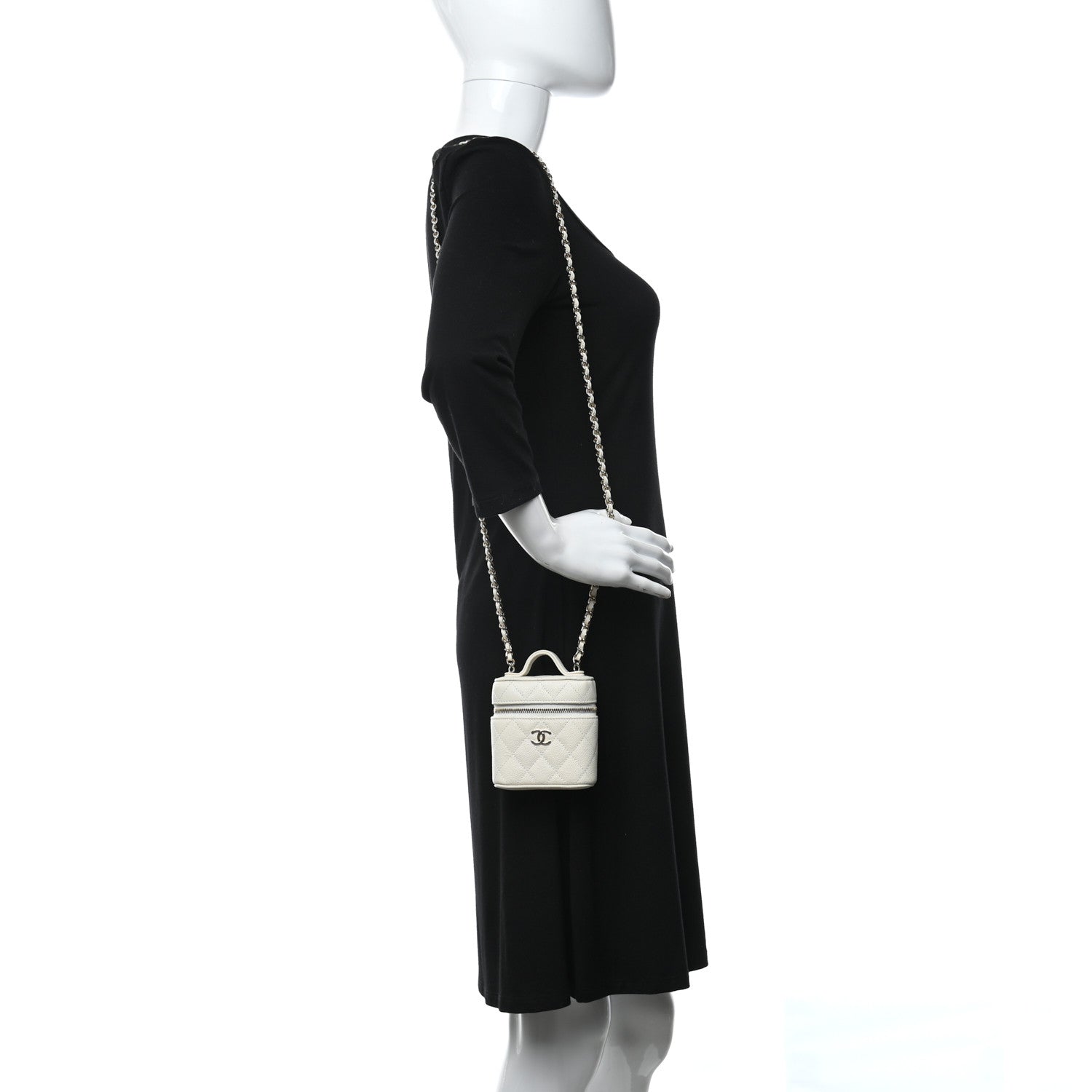 Chanel Caviar Quilted Small Handle With Care Vanity Case With Chain White 2 of 11