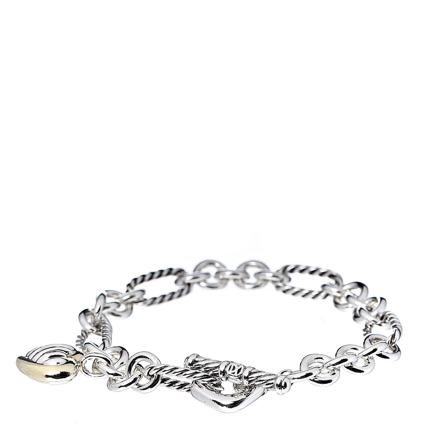 Sterling Silver 18K Yellow Gold Cable Heart Charm Bracelet