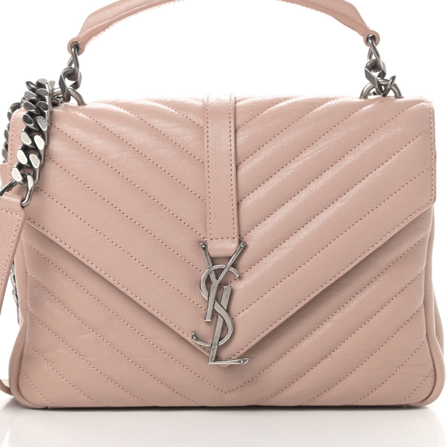 Sheepskin Matelasse Chevron Monogram Medium College Bag Rose Poudre