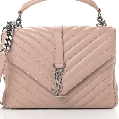 Saint Laurent Sheepskin Matelasse Chevron Monogram Medium College Bag Rose Poudre 8 of 14