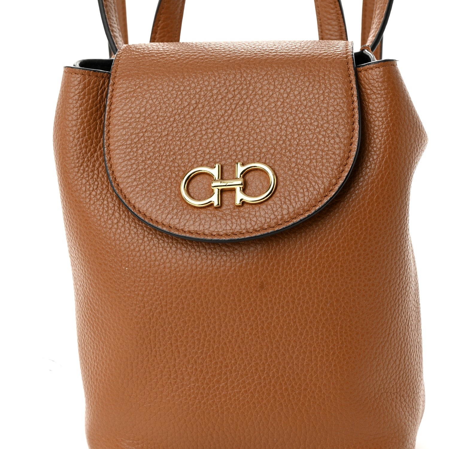 Salvatore Ferragamo Grained Calfskin Mini Gancini Backpack Brown 7 of 9