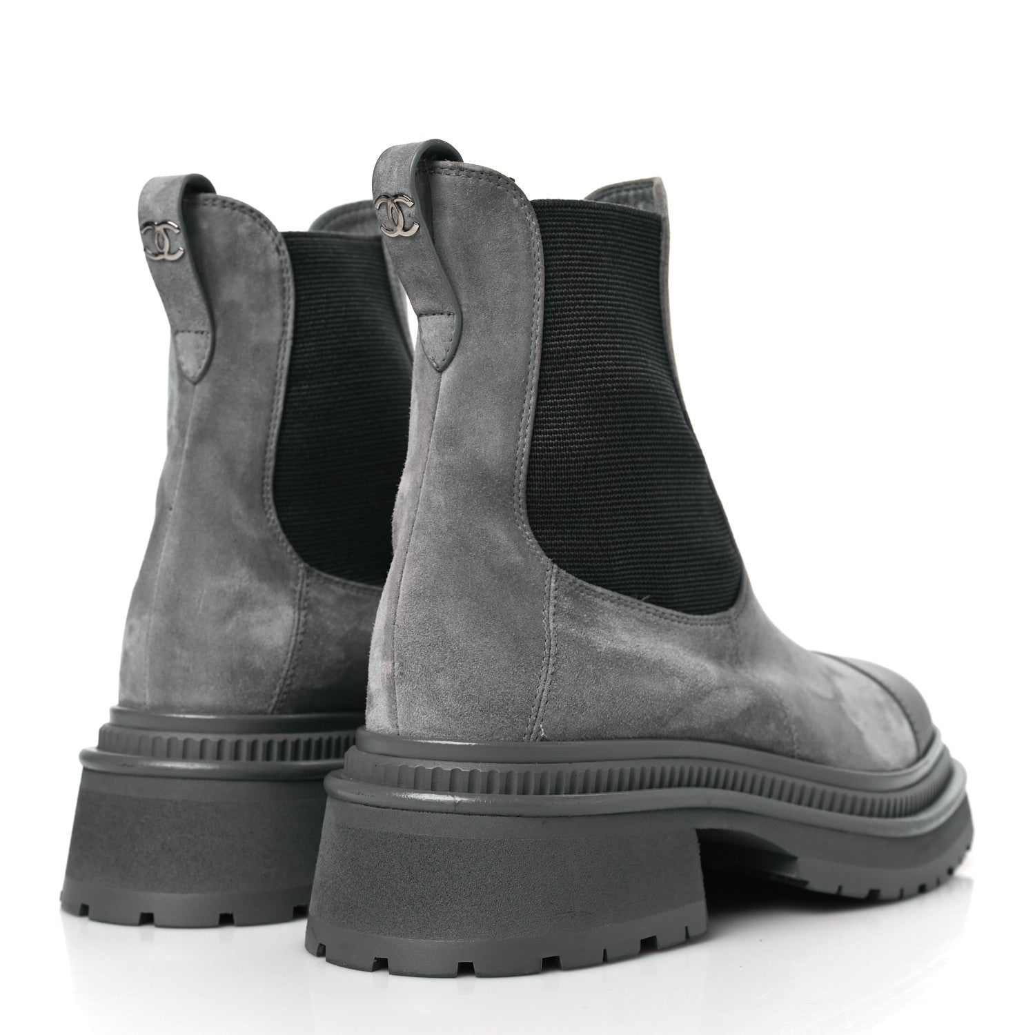 Chanel Suede Lambskin Cap Toe Ankle Boots 36.5 Grey 4 of 9