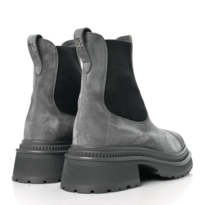 Chanel Suede Lambskin Cap Toe Ankle Boots 36.5 Grey 4 of 9