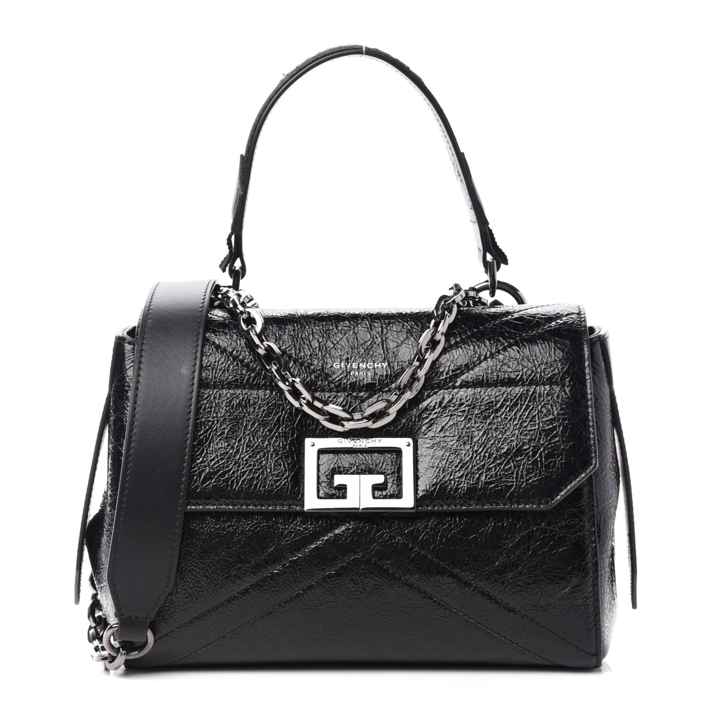 Creased Patent Calfskin Small ID Flap Black