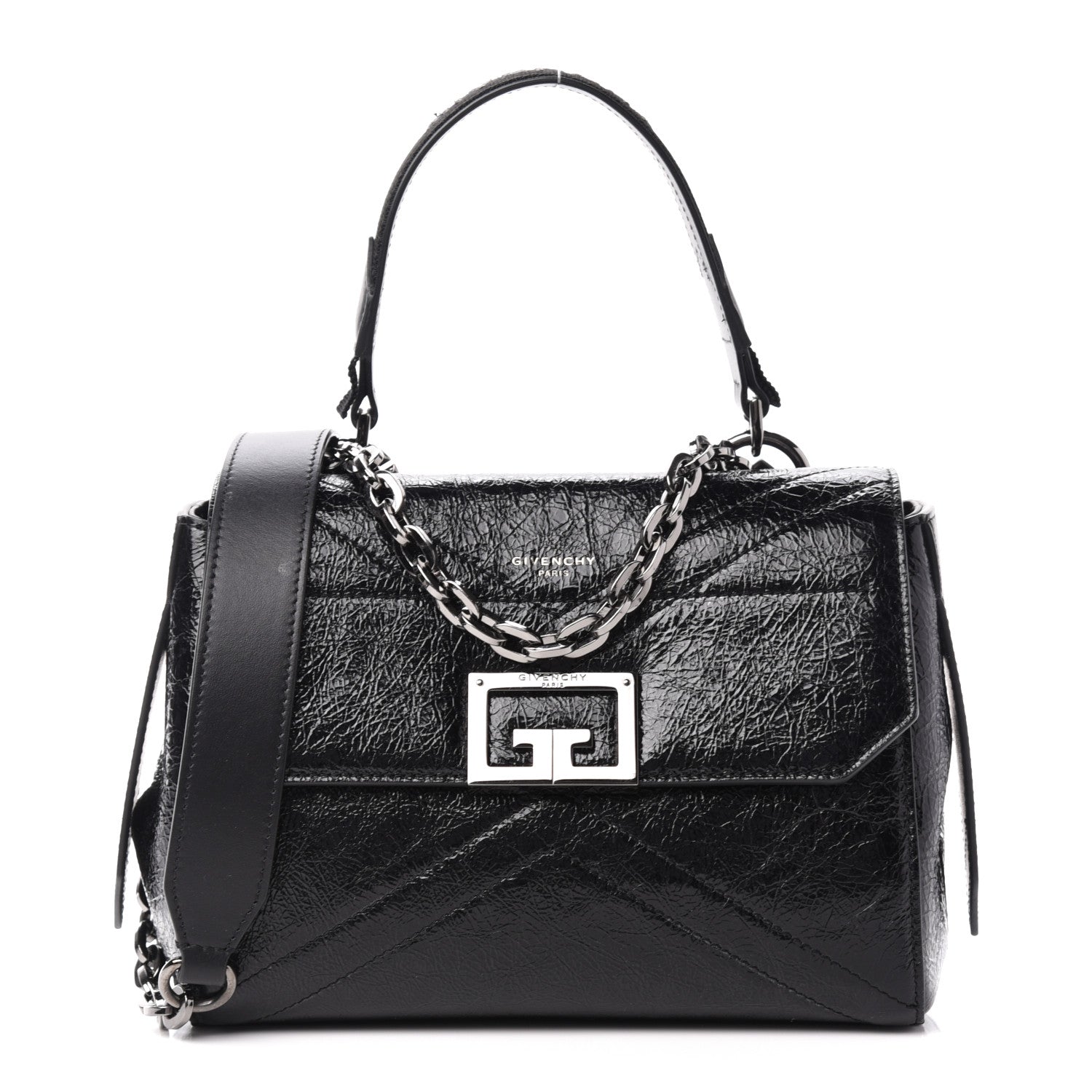 Givenchy Creased Patent Calfskin Small ID Flap Black 1 of 11
