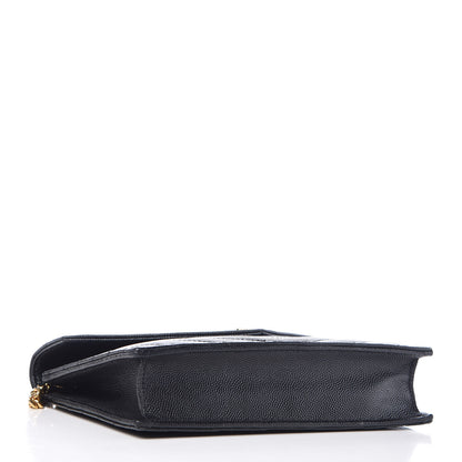 Saint Laurent Grain De Poudre Matelasse Chevron Monogram Envelope Chain Wallet Black 4 of 9
