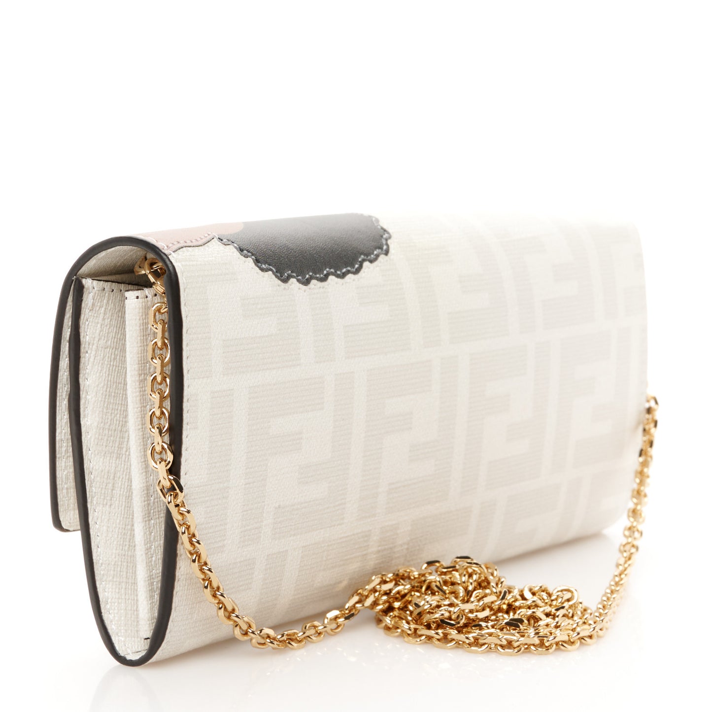 Glazed Fabric Vitello Liberty FF Logo Bikini Girls Inlay Continental Wallet On Chain Bianco Perla Multicolor