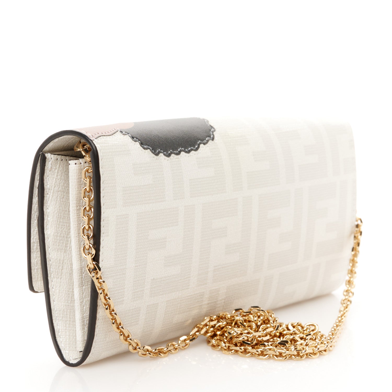 Fendi Glazed Fabric Vitello Liberty FF Logo Bikini Girls Inlay Continental Wallet On Chain Bianco Perla Multicolor 3 of 10