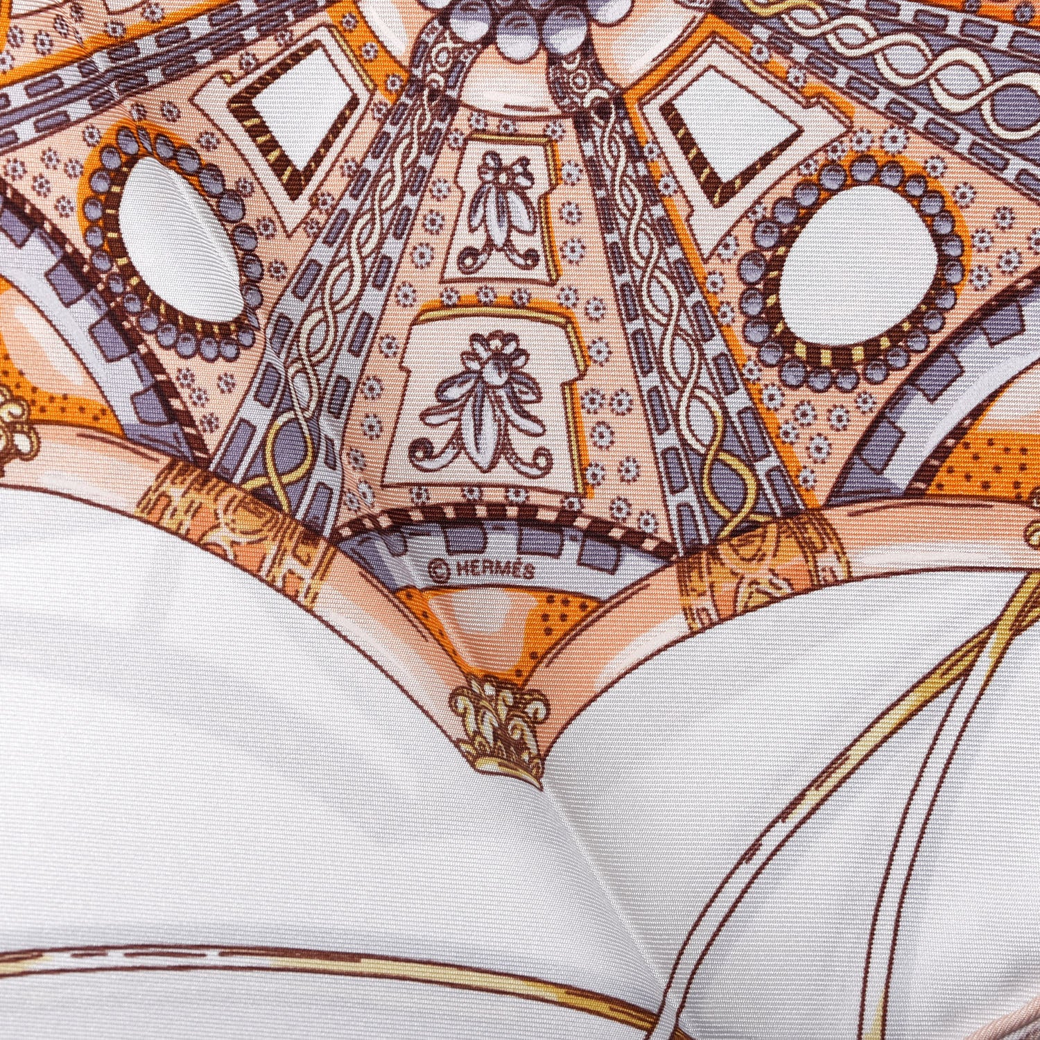 Hermes Silk Les Domes Celestes Scarf 90 Gris Perles Orange Brun 3 of 6