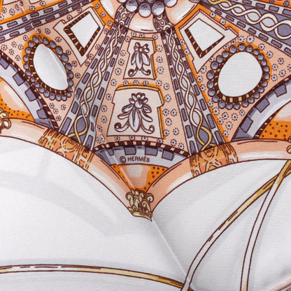 Hermes Silk Les Domes Celestes Scarf 90 Gris Perles Orange Brun 3 of 6