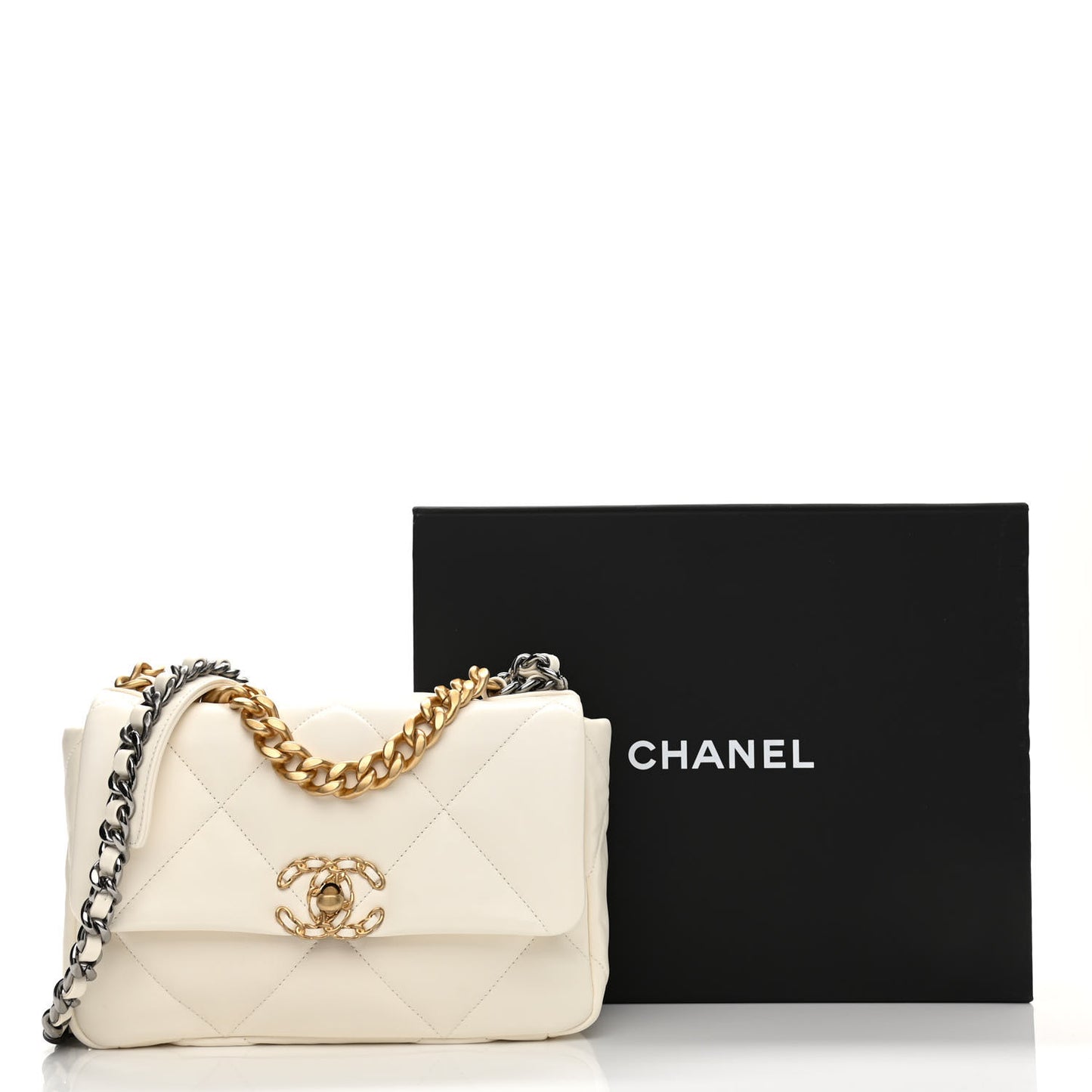 Lambskin Quilted Medium Chanel 19 Flap White