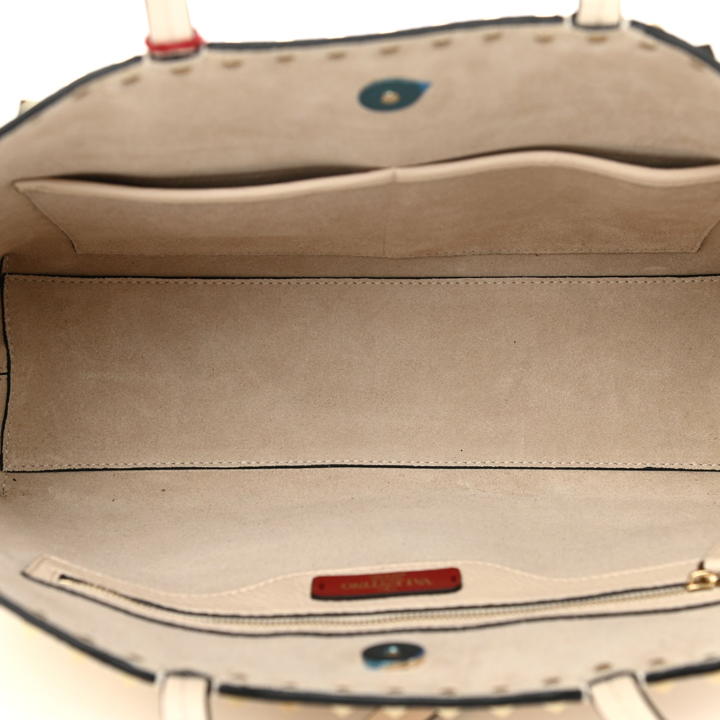 Grained Calfskin Small Rockstud Shoulder Tote Light Ivory