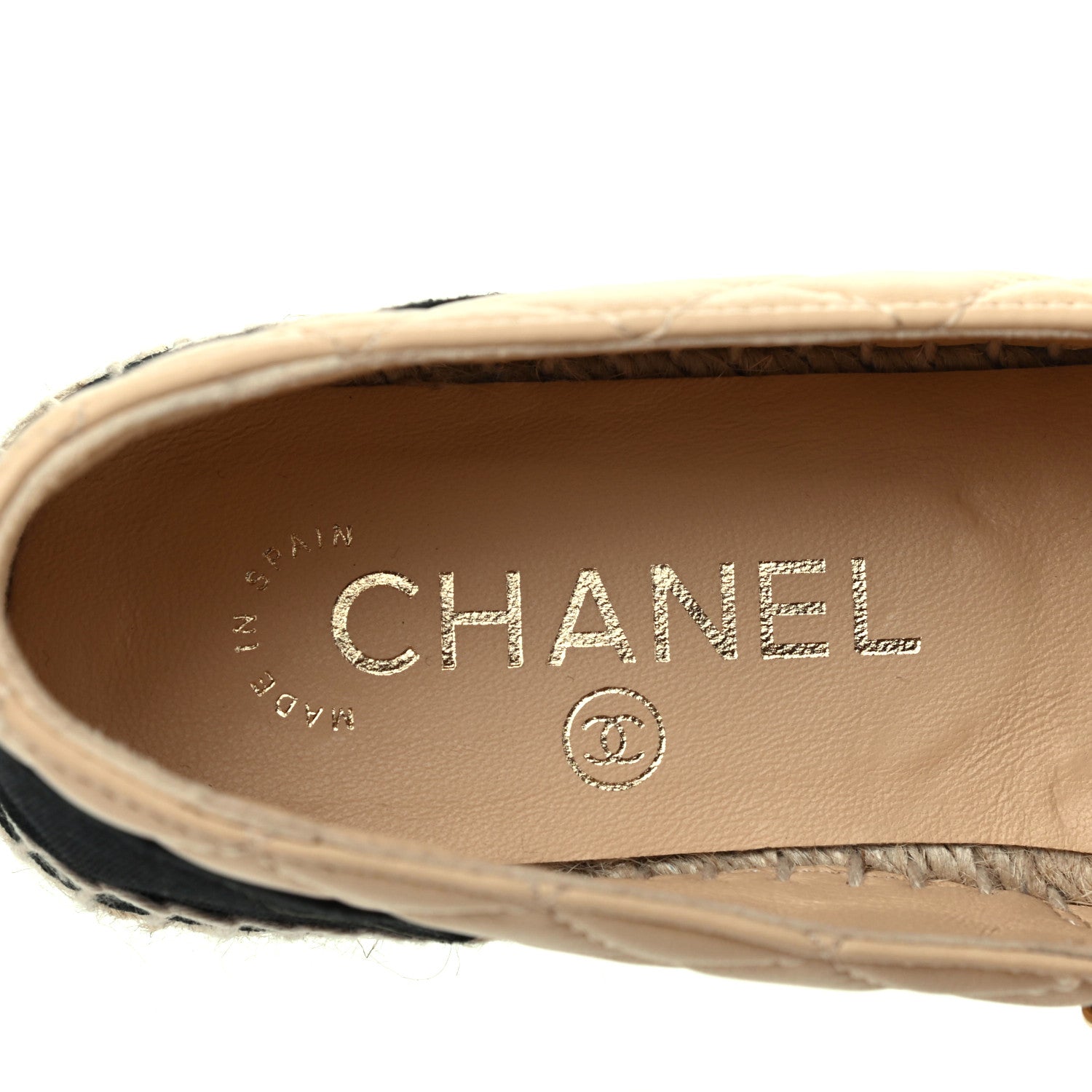 Chanel Lambskin Grosgrain Quilted CC Chain Espadrilles 35 Beige Black 7 of 8