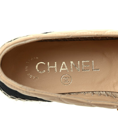 Chanel Lambskin Grosgrain Quilted CC Chain Espadrilles 35 Beige Black 7 of 8