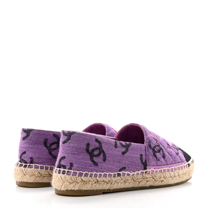 Chanel Cotton Jacquard Grosgrain CC Print Espadrilles 38 Purple Black 4 of 11