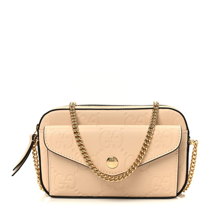 Gucci Calfskin GG Super Mini Debossed Chain Wallet Light Beige 1 of 10