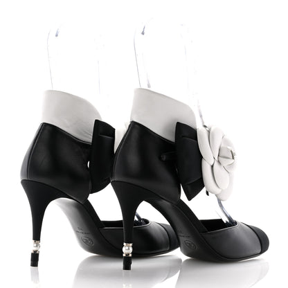Chanel Lambskin Grosgrain Cap Toe Camellia Mary Jane Platform Pumps 39 Black 4 of 10