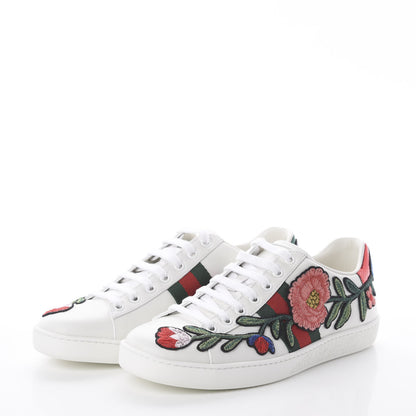 Gucci Calfskin Web Floral Embroidered Womens Ace Sneakers 37.5 White 2 of 7