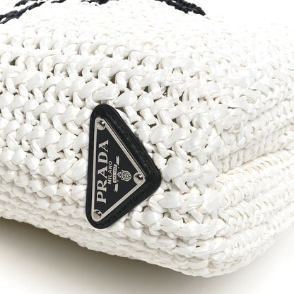 Prada Yarn Raffia Effect Crochet Embroidered Small Logo Tote White 9 of 10