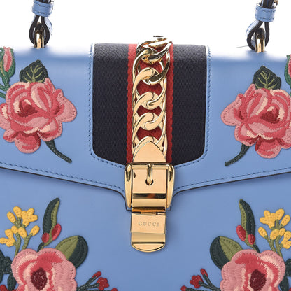 Gucci Calfskin Embroidered Medium Sylvie Top Handle Bag Clear Sky Blue 8 of 12
