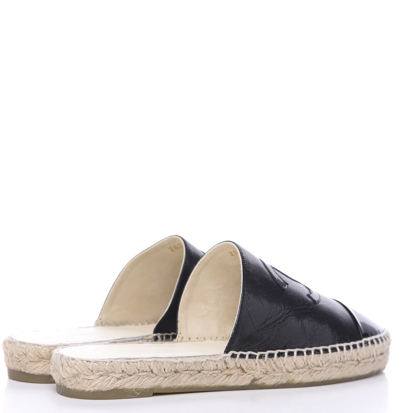 Iridescent Goatskin Patent CC Espadrille Mules 39 Black