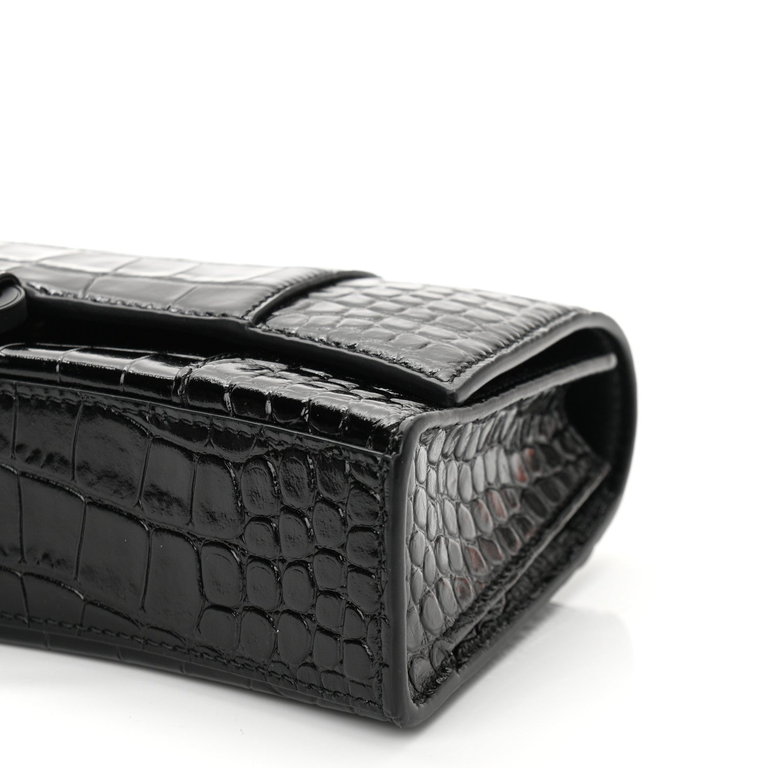 Balenciaga Shiny Calfskin Monochrome Crocodile Embossed Small Hourglass Evening Chain Bag Black 9 of 9