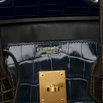 Hermes Shiny Porosus Crocodile Horseshoe Birkin 35 Havane Bleu Electrique Bleu Roi 6 of 14