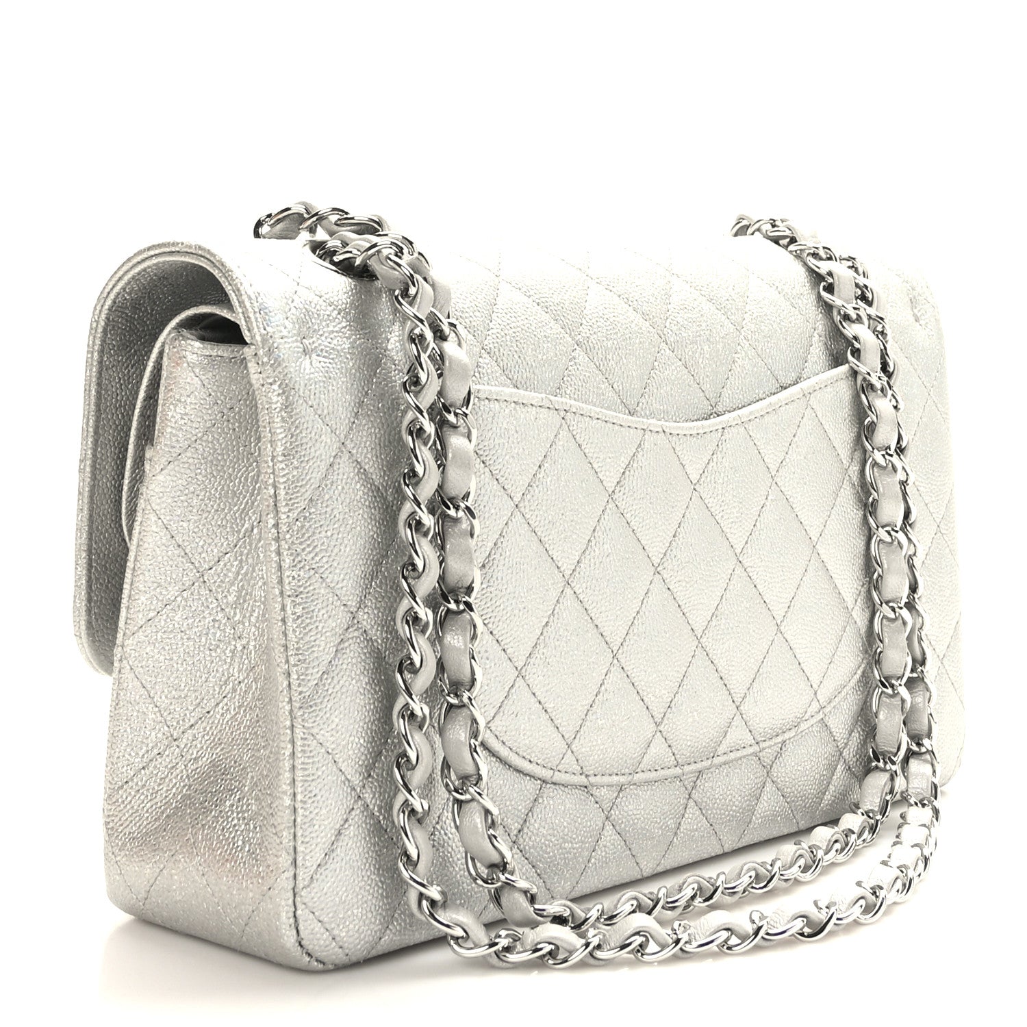 Chanel Glittered Metallic Caviar Quilted Medium Double Flap Silver 3 of 10