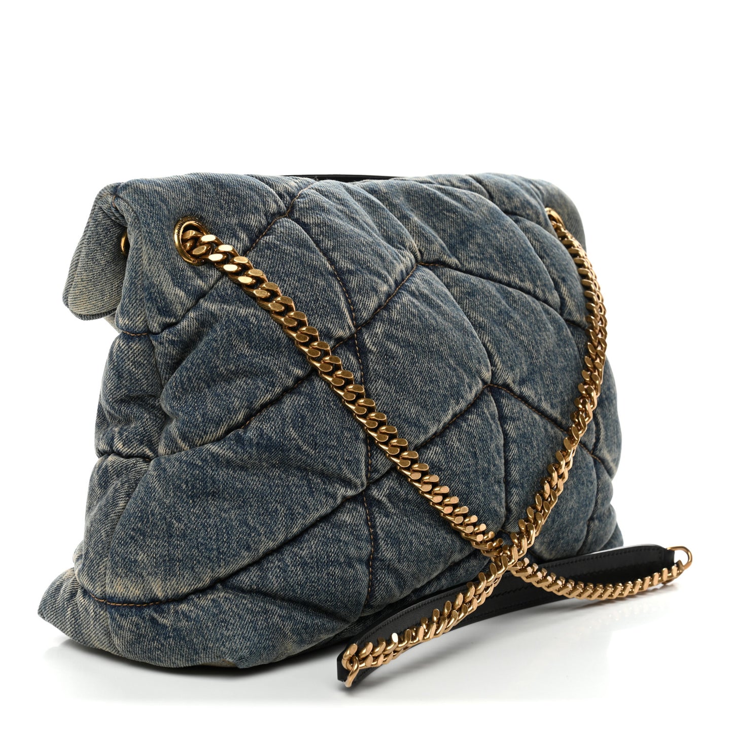 Denim Quilted Medium Loulou Puffer Monogram Chain Satchel Blue Cinnamon