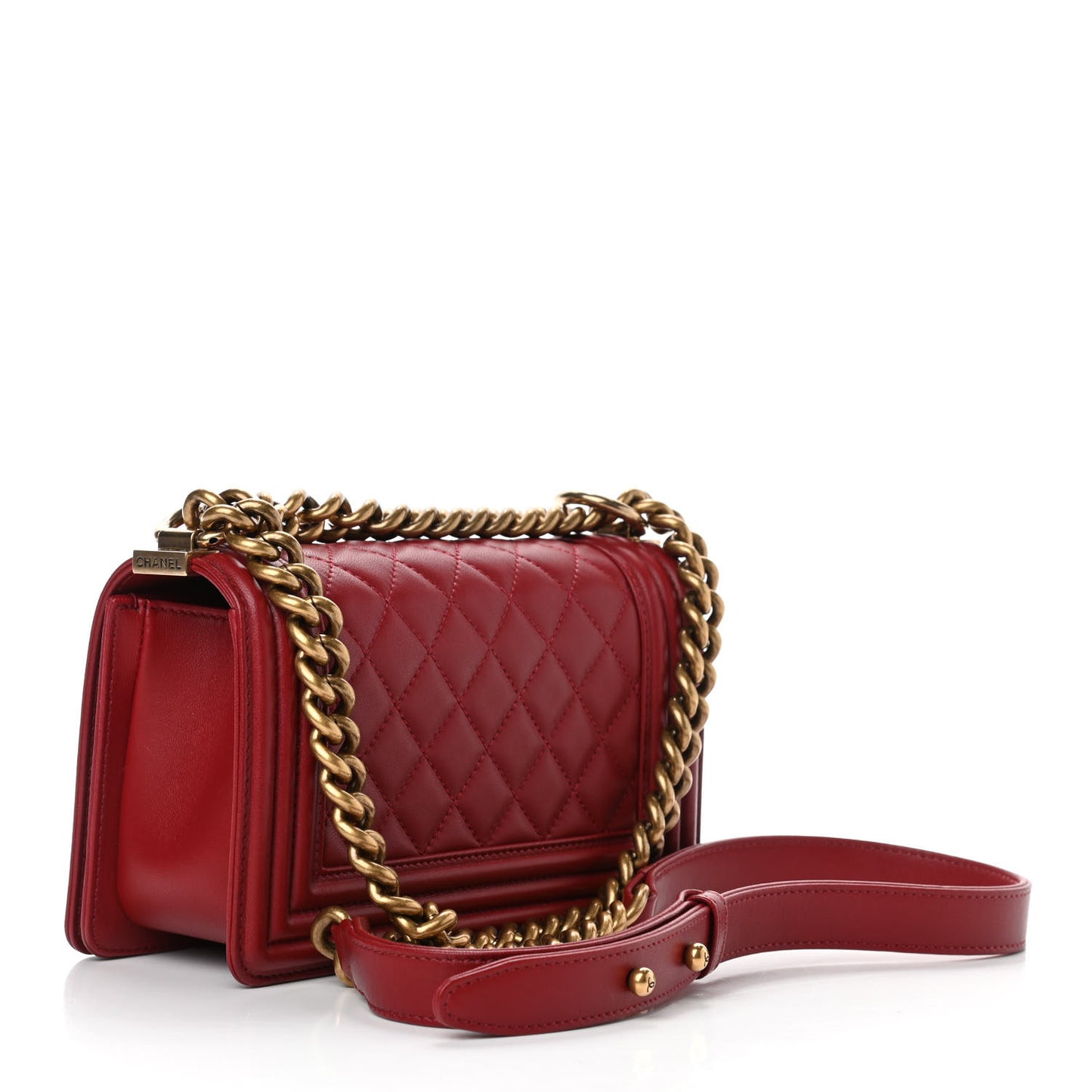 Lambskin Quilted Small Boy Flap Dark Red