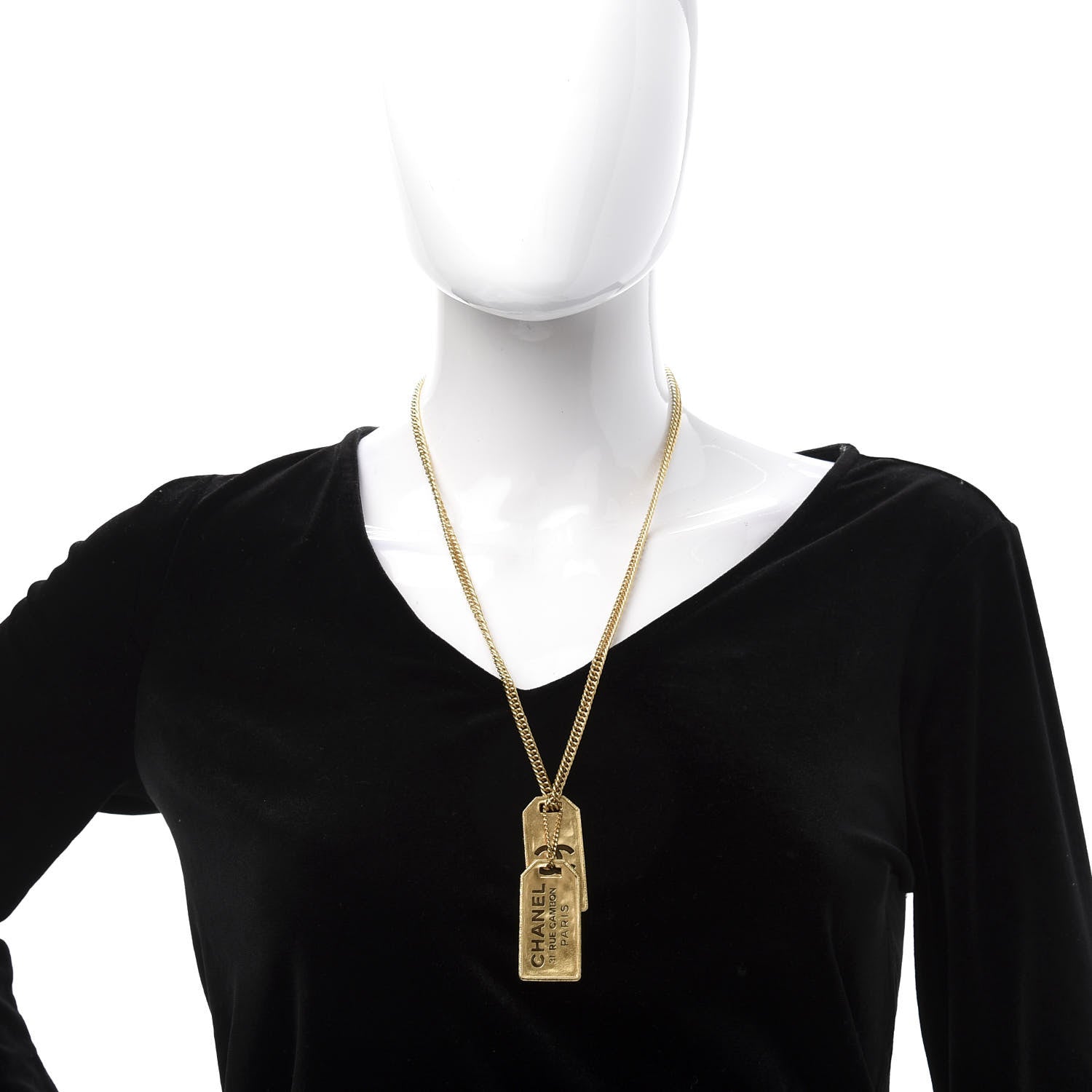 Chanel ID Dog Tag Charm Necklace Gold 2 of 6