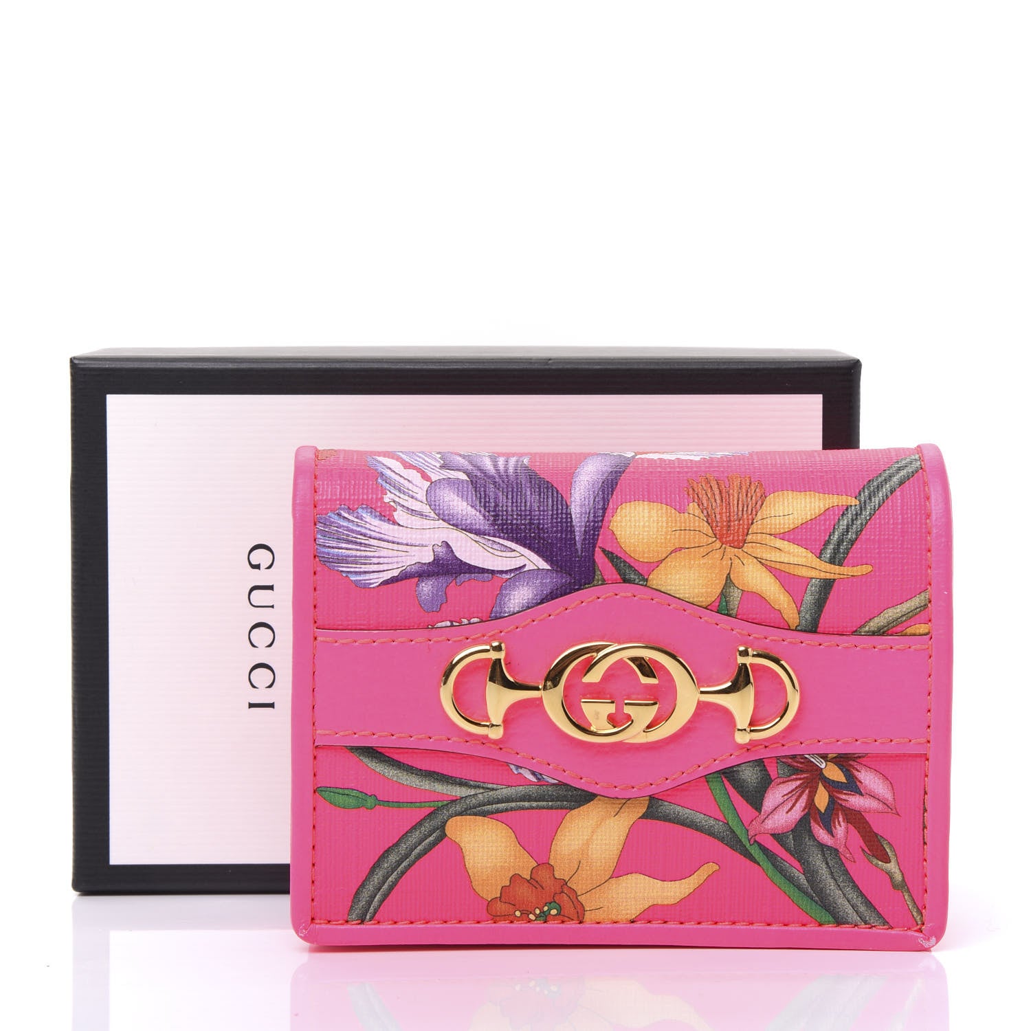 Gucci Calfskin Flora Print Zumi Card Case Fuxia Fluo 10 of 10